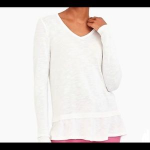 J. Crew Mercantile Ivory V Neck Ruffle Hem Tee Sz S (BJ)